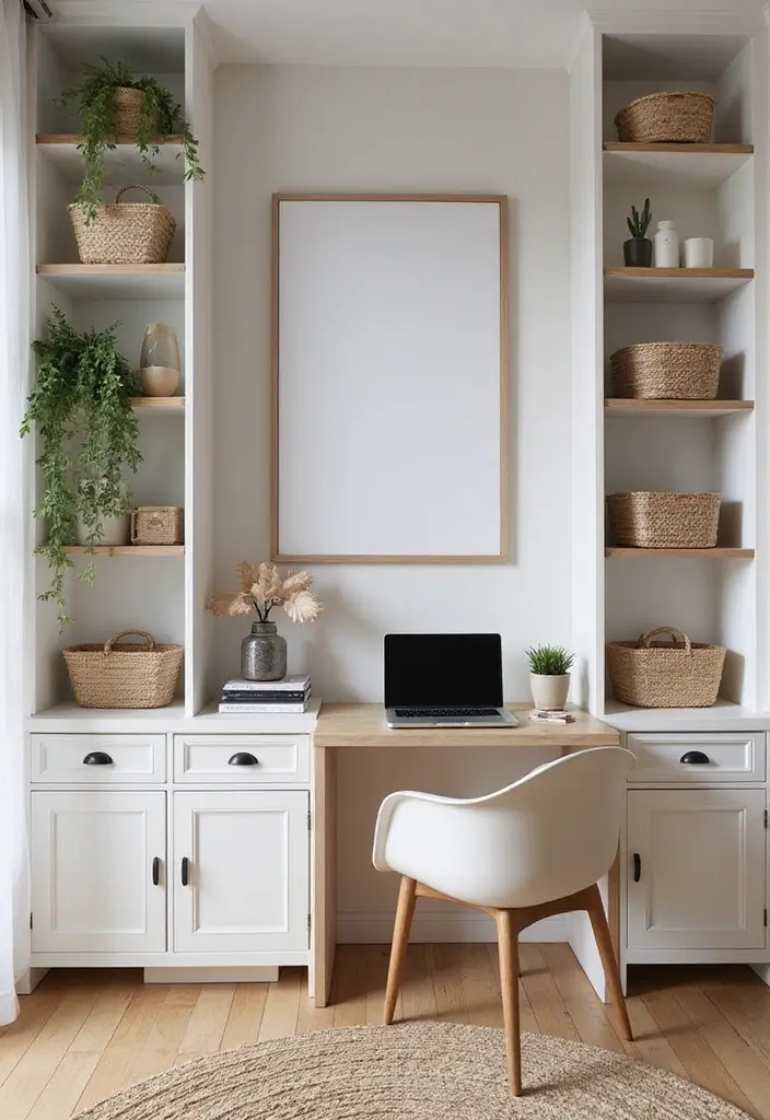 elegant home office storage with cabinets shelves and baskets