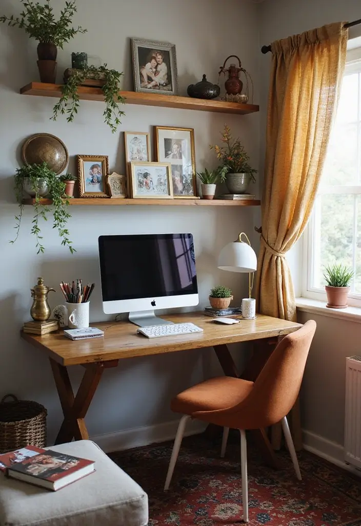 family photos and personal items in home office decor