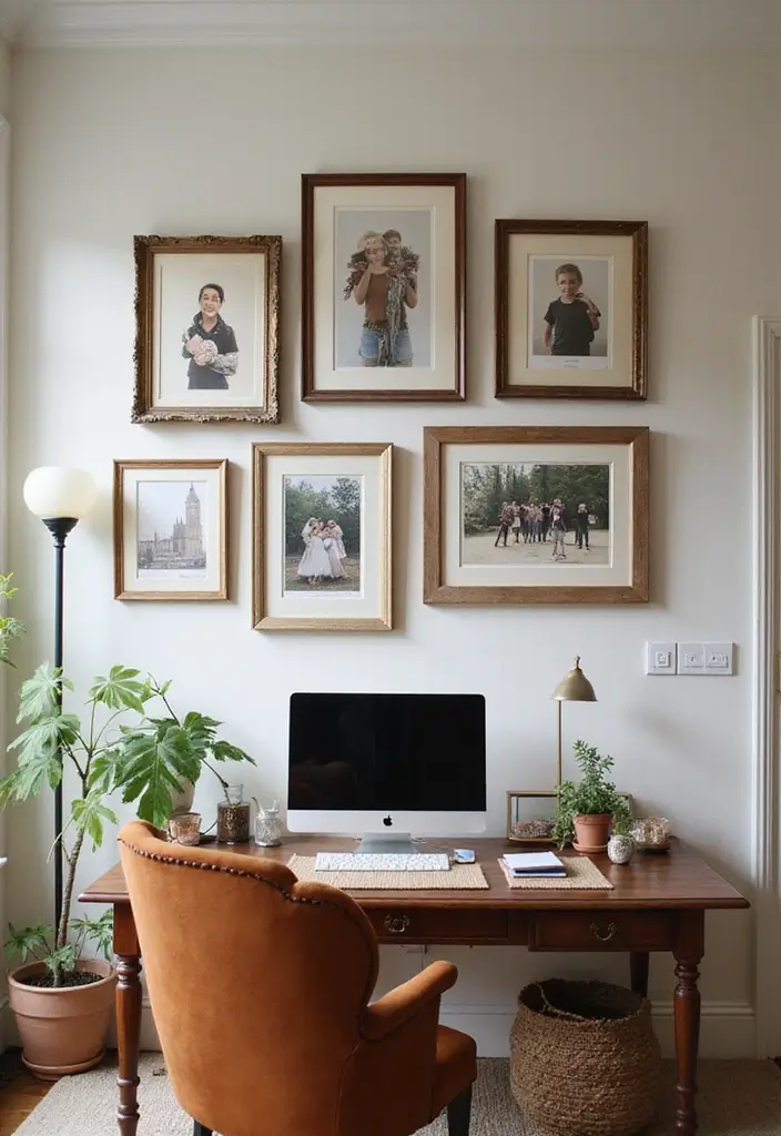 gallery wall with vintage photo frames