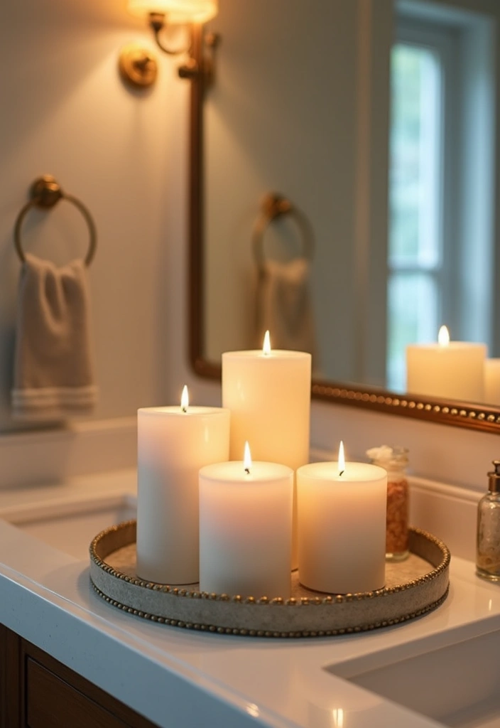 group of candles on decorative tray