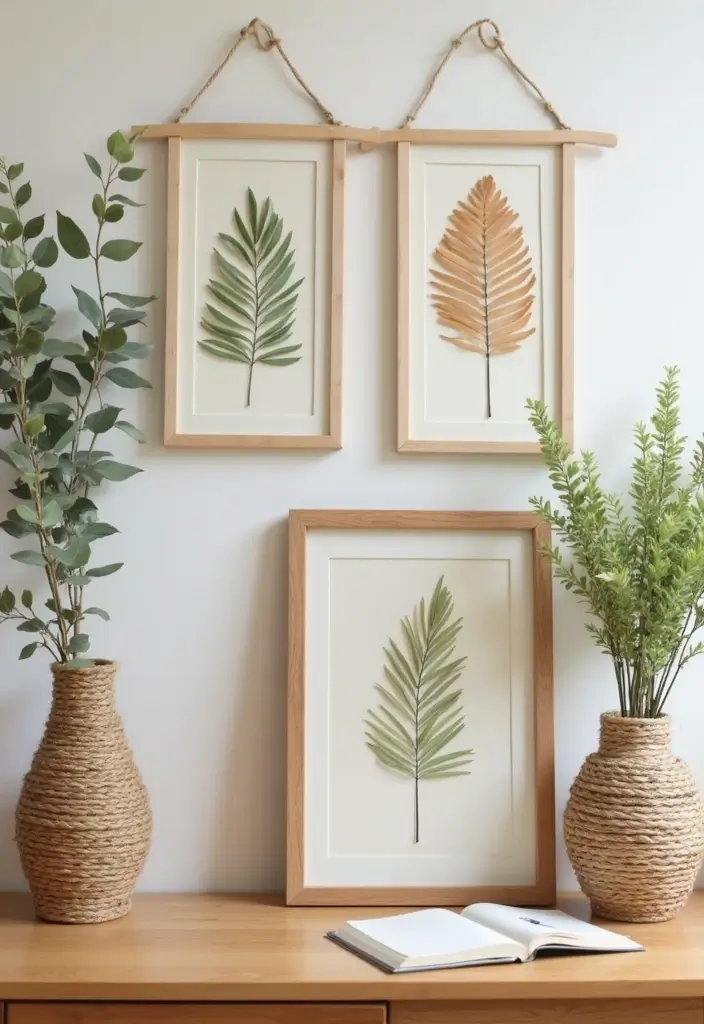 handmade nature crafts created with leaves, twigs, and natural materials