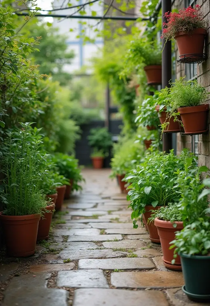 herb garden pots on apartment patio