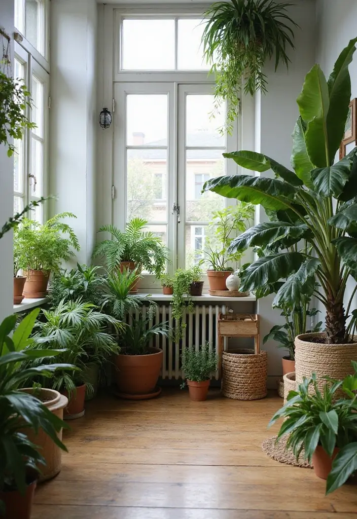 home office with indoor plants wooden desk and natural decor accents