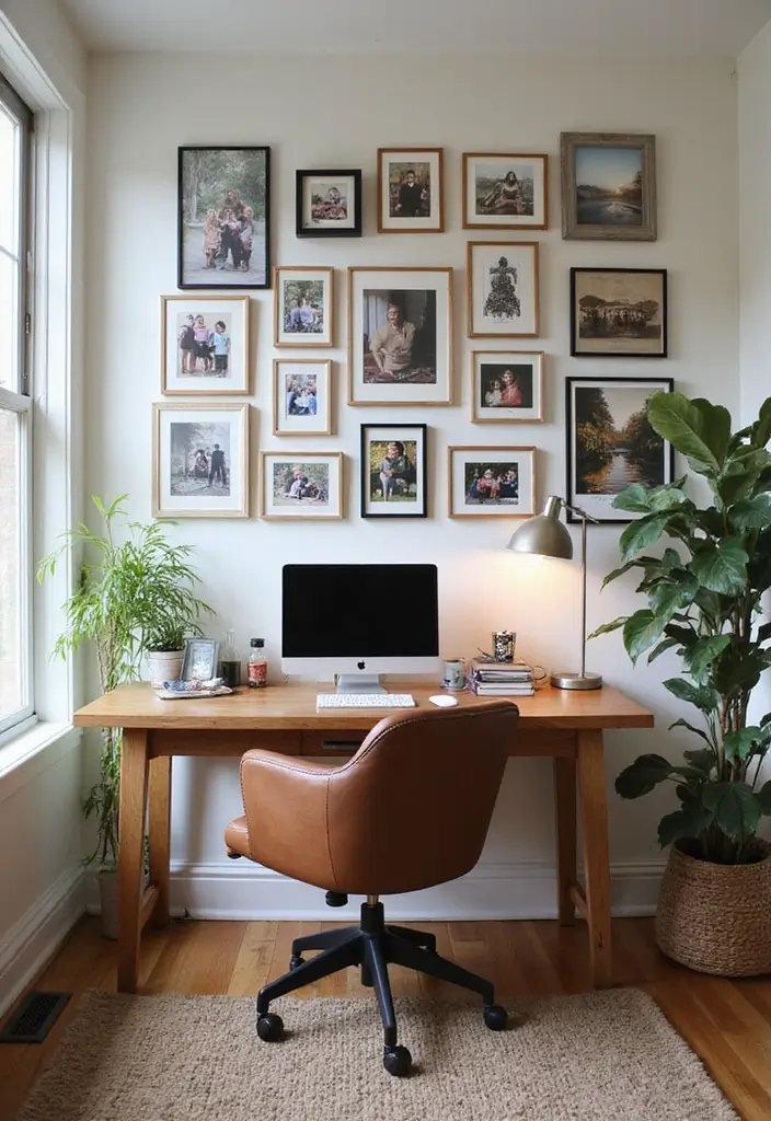 home office with personal photos and wall decor