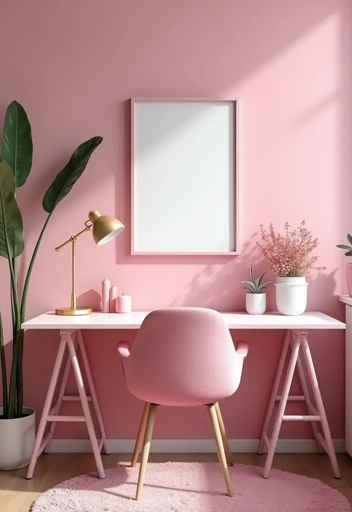 home office with pink chair pink desk accessories and soft decor