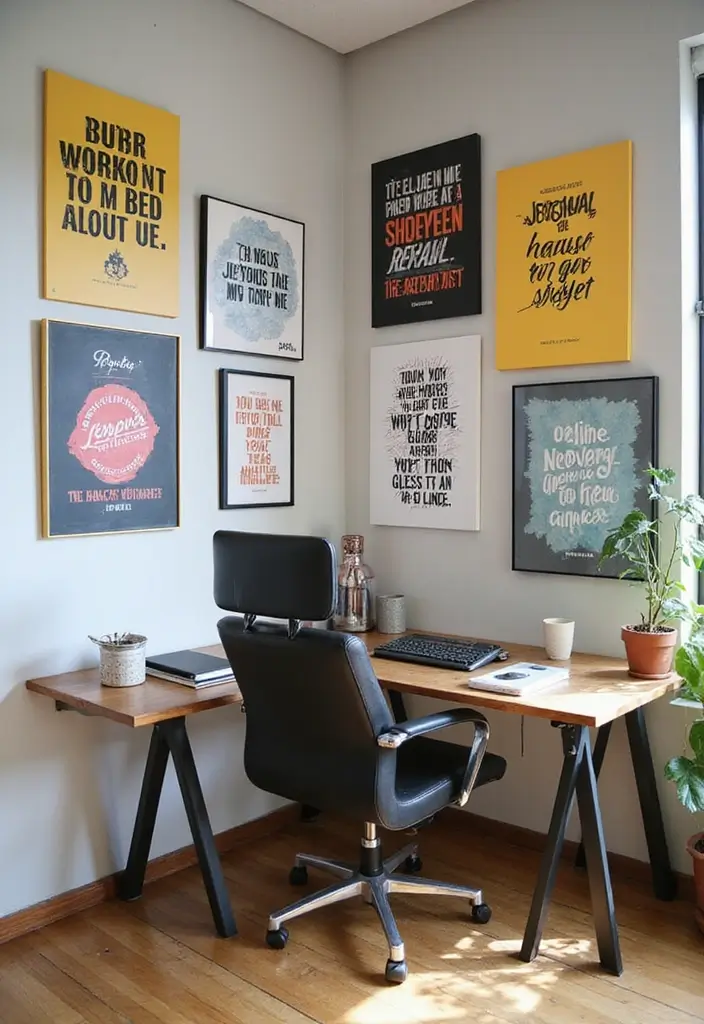inspirational quote wall decor in creative home office space