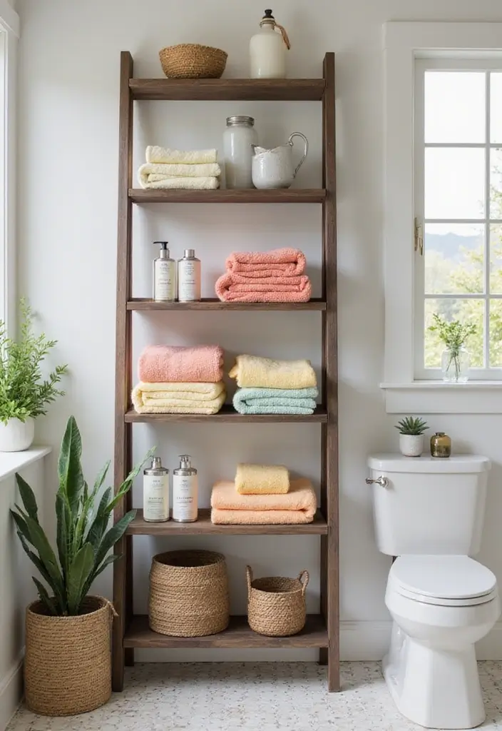 kids bathroom ladder shelf storage