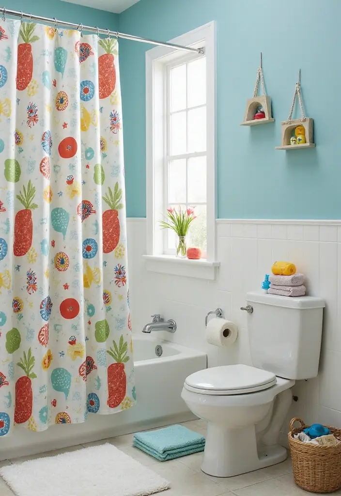kids themed shower curtain storage