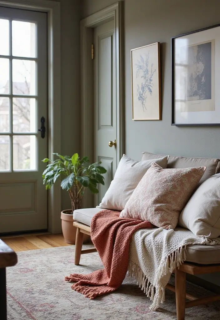 layered textiles in entryway