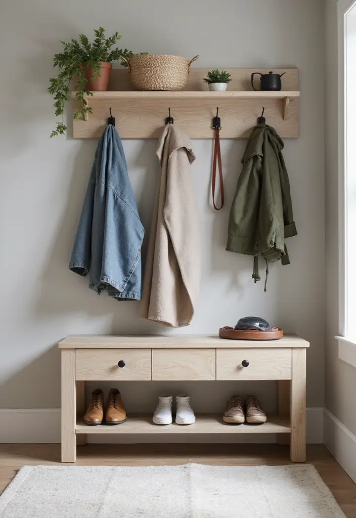 minimalist wall mounted coat hangers in entryway