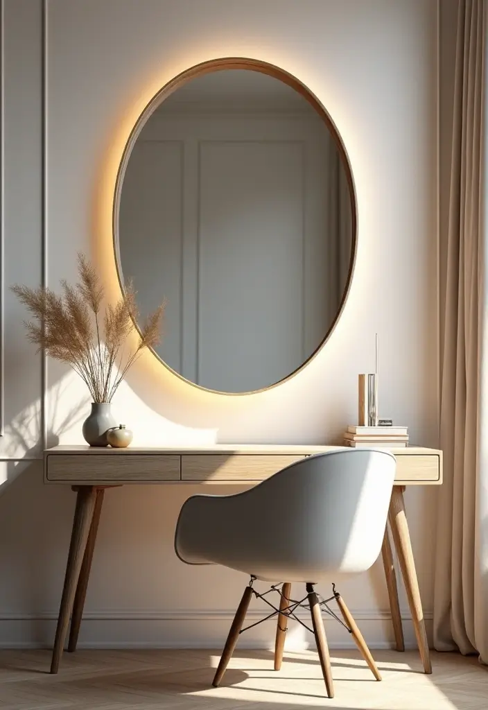 mirror reflecting light in small modern home office