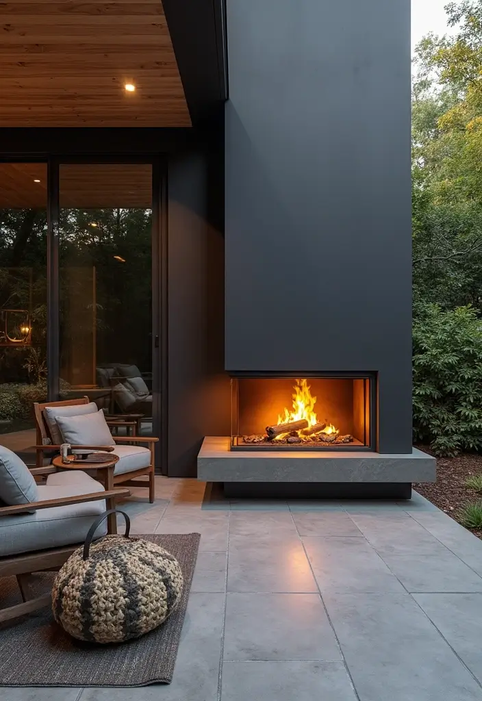 modern fireplace design on apartment patio