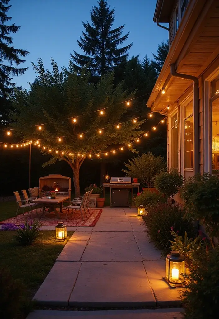 mood lighting with string lights on patio