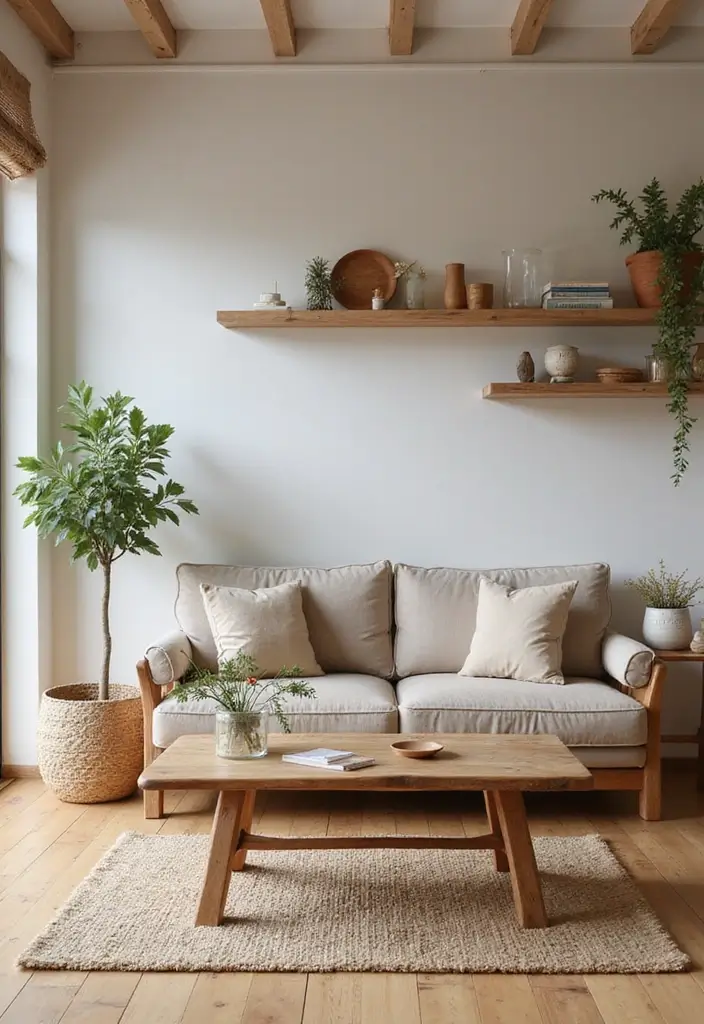 natural wood accents styled in a cozy apartment living space