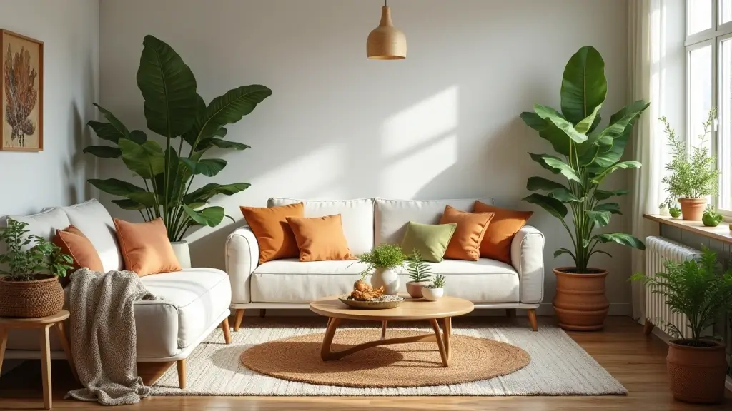 nature inspired apartment decor with plants wood and earthy textures