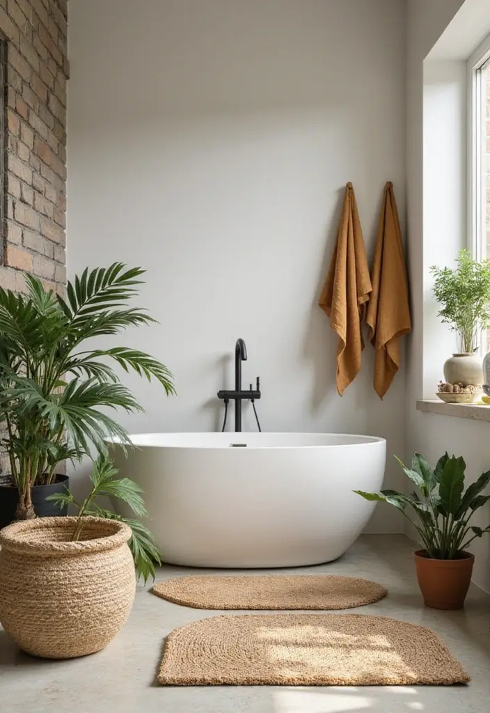 nature-inspired bathroom decor with plants and earthy tones