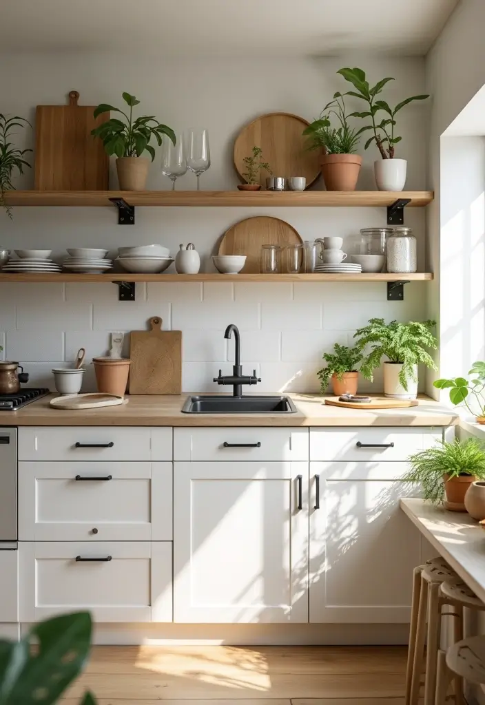 open kitchen shelves small space