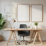 peaceful home office wall decor ideas with calm colors and art