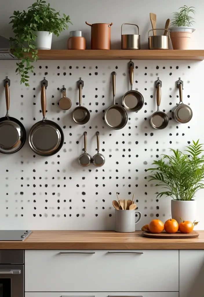 pegboard wall organizer with hooks and accessories
