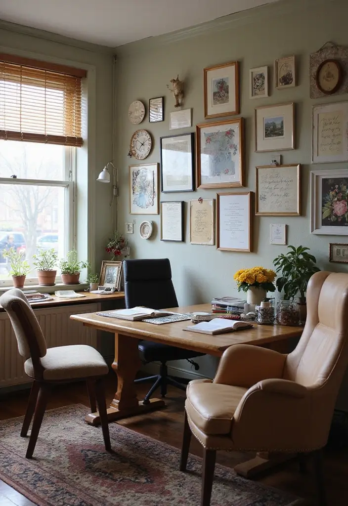 personal home office decor with family photos souvenirs and memories