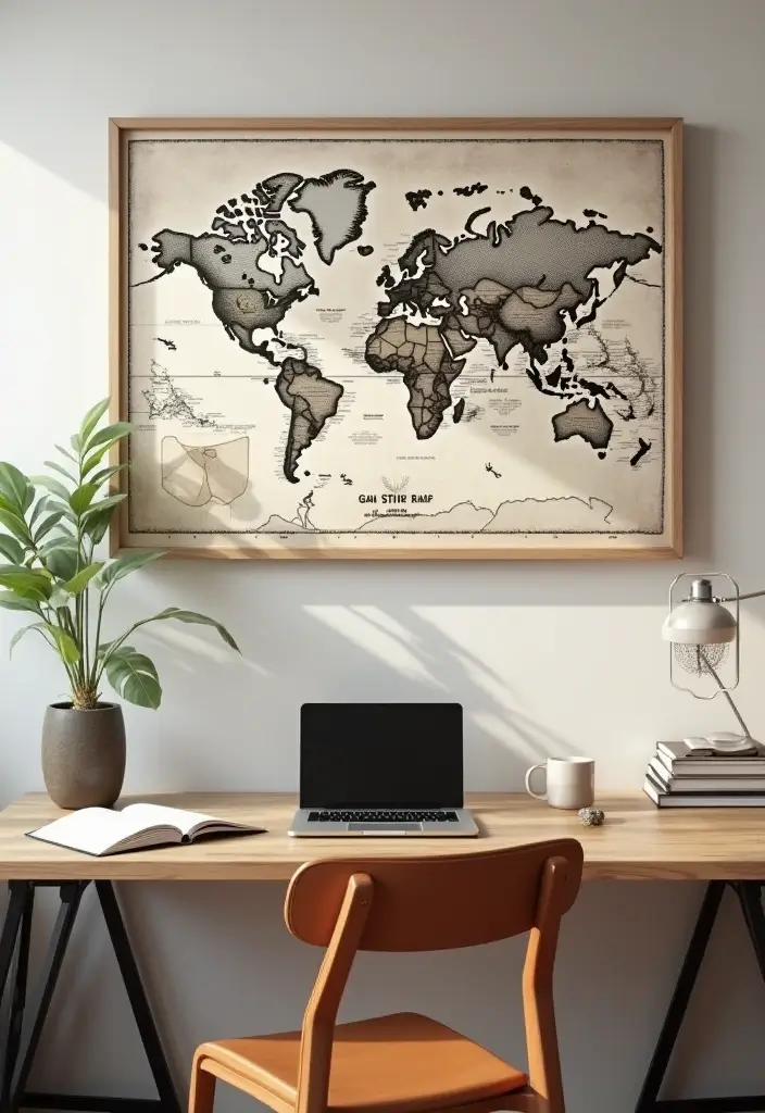 personalized map art wall decor in office