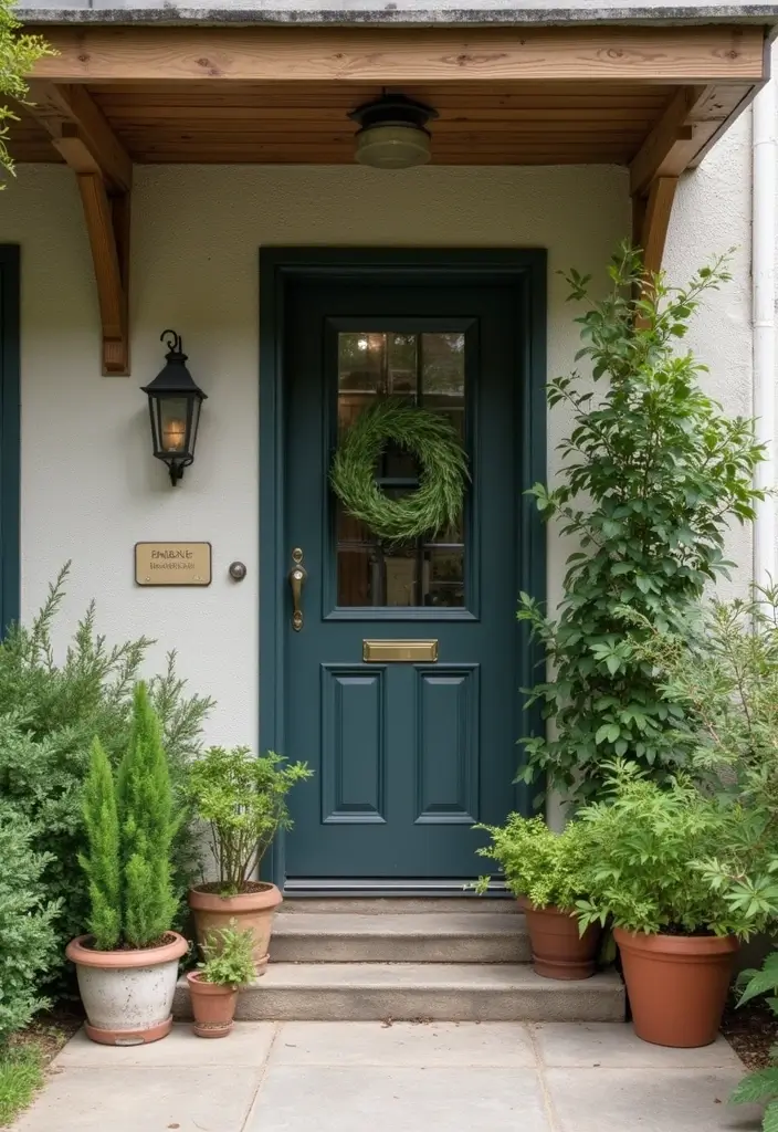 potted plants by apartment door