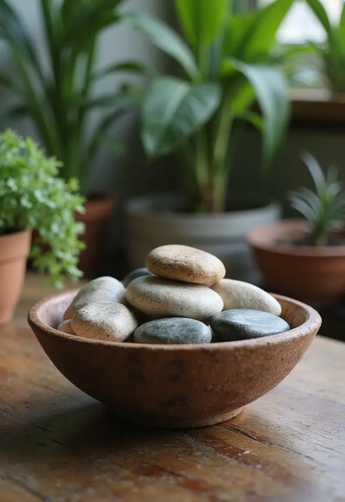 rock and stone accents used as natural apartment decor