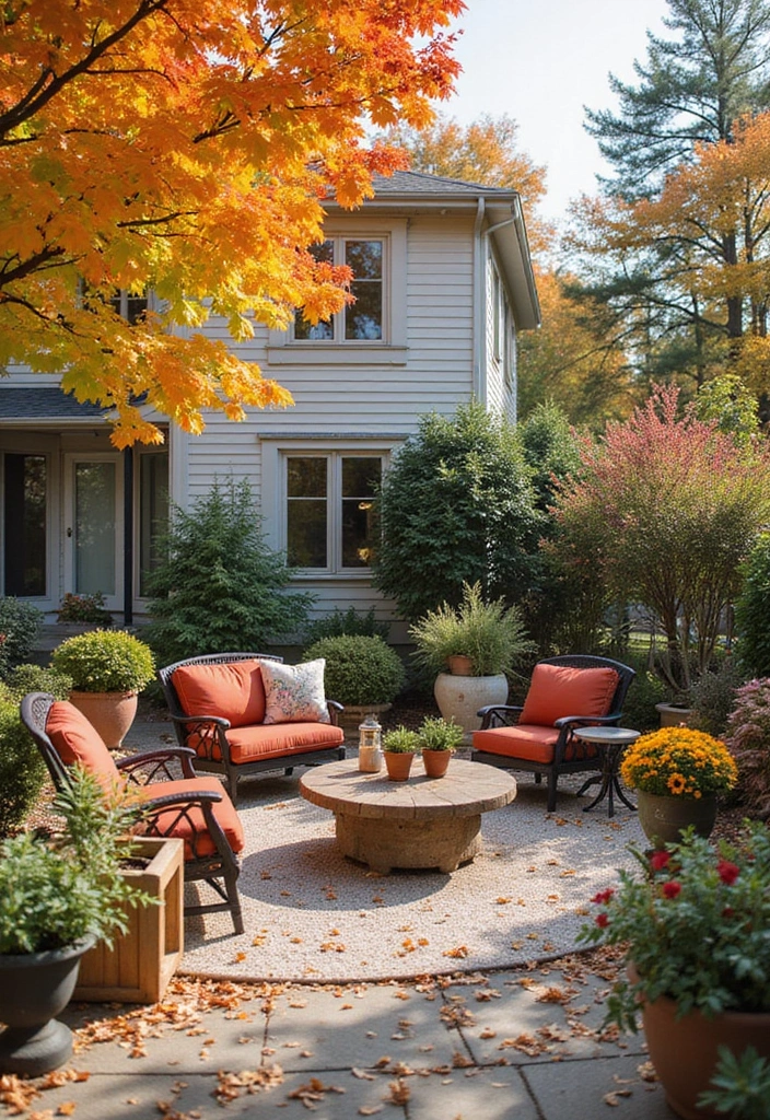 seasonal patio decor with cushions and accents