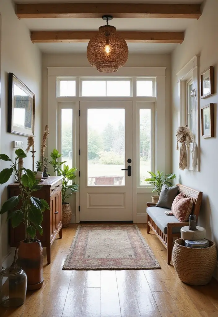 simple boho entryway with warm natural decor
