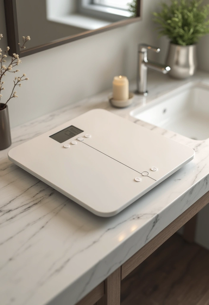 sleek glass bathroom scale on floor