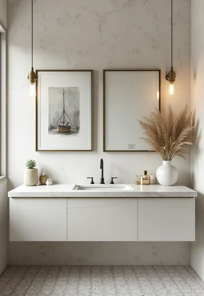 small framed artwork leaning on counter