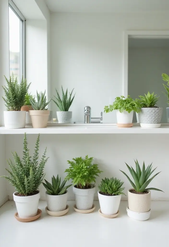 small potted plant on bathroom counter