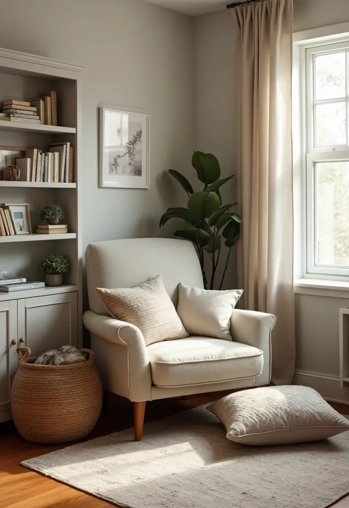 small relaxation corner with chair and side table in office