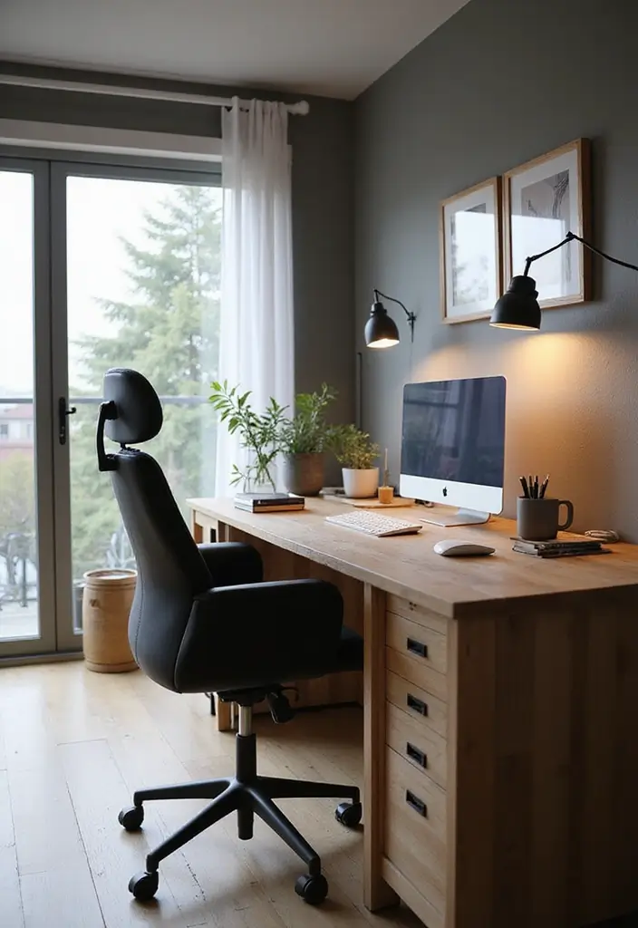 smart home office with wireless charging smart lighting and speaker