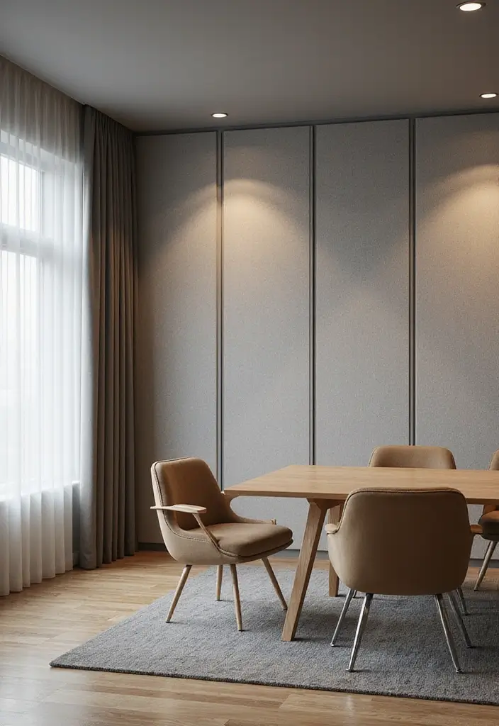 soundproof home office with thick curtains rugs and acoustic panels