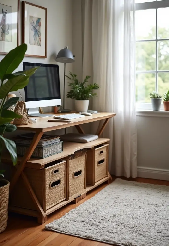 storage carts and bins under small office desk