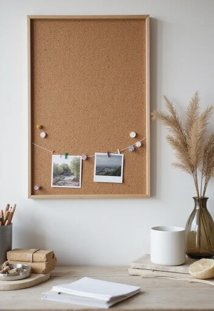stylish cork board with notes and photos