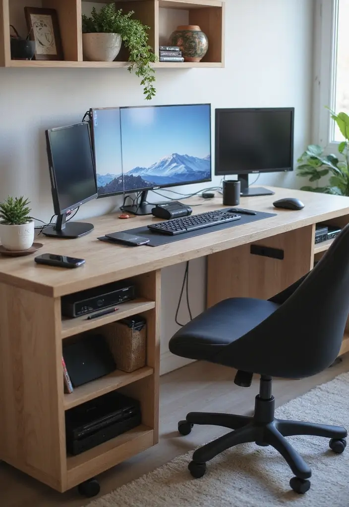 tech friendly home office with monitors and cable management