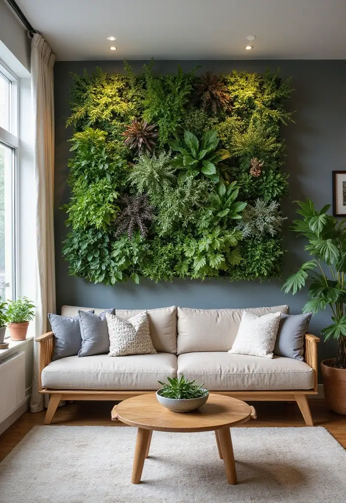 vertical garden with wall mounted plants indoors