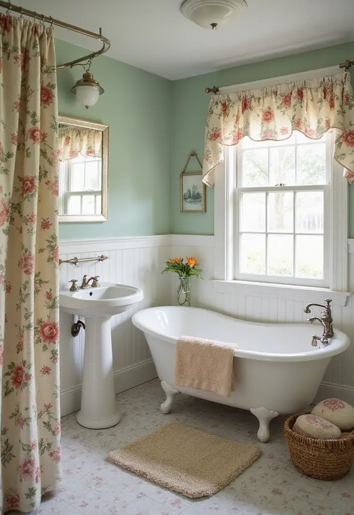 vintage floral bathroom fabrics and towels