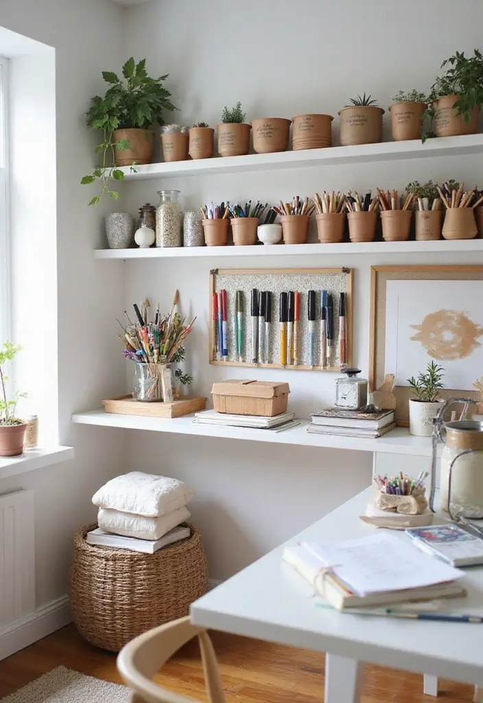 wall mounted art supply station with jars and tools