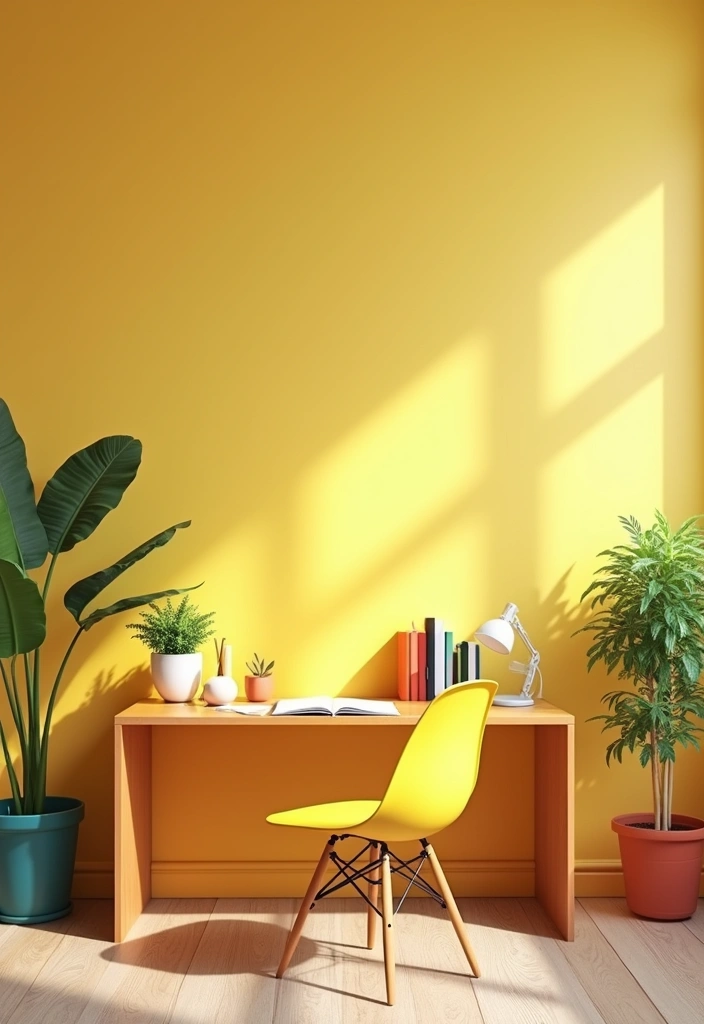 yellow home office accent wall