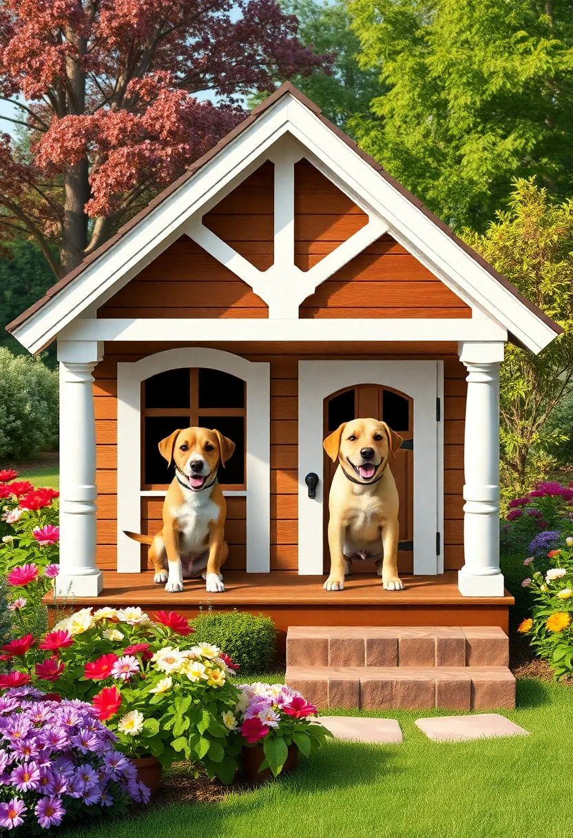 20 Portable Outdoor Dog Kennel Ideas for Easy Setup - 13. Luxury Dog House with Porch