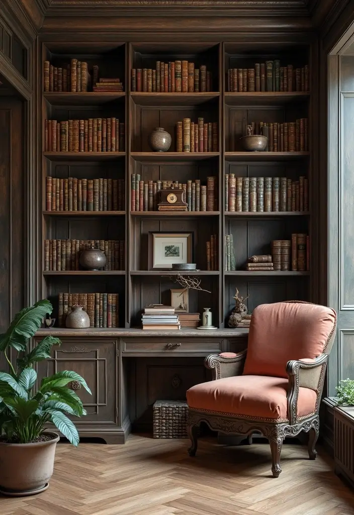 antique bookshelf vintage girly office decor