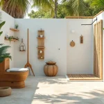 beach outdoor toilet and shower setup
