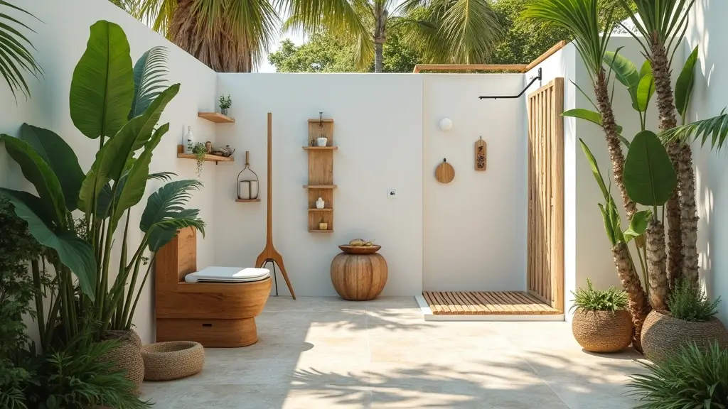 beach outdoor toilet and shower setup