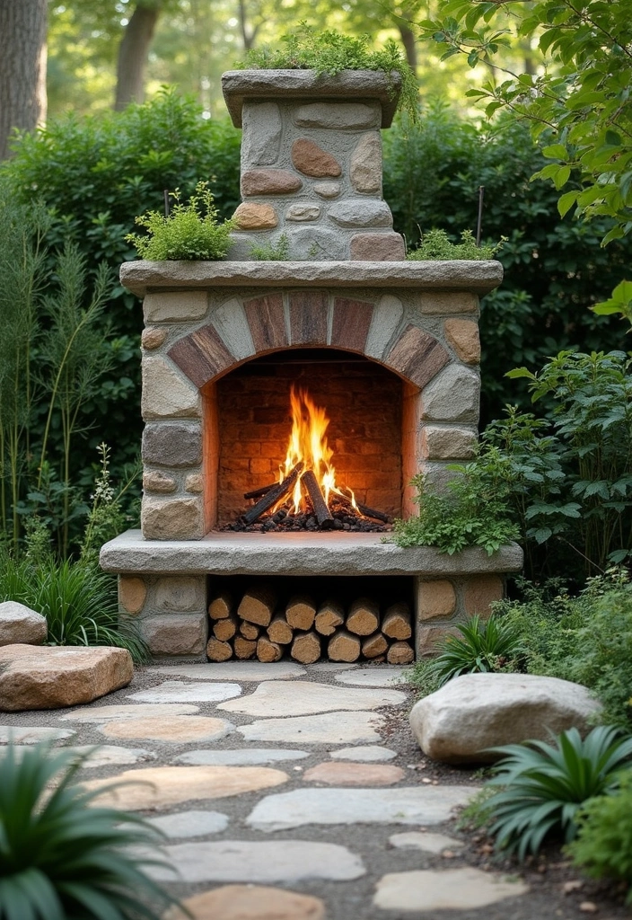 biophilic outdoor fireplace design