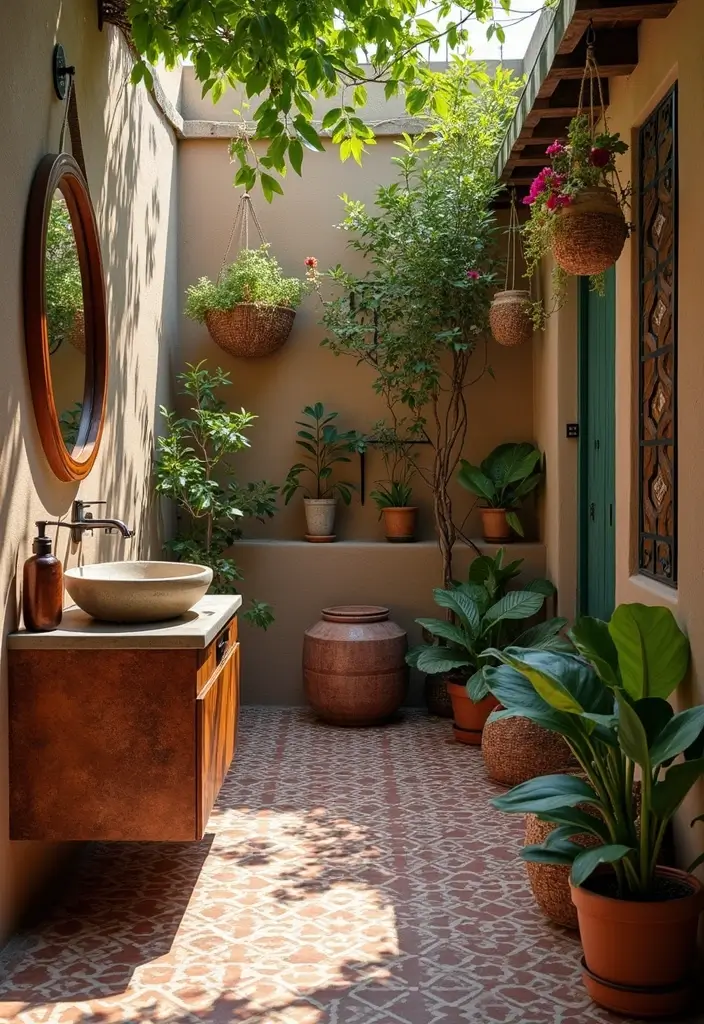 bohemian chic outdoor bathroom decor