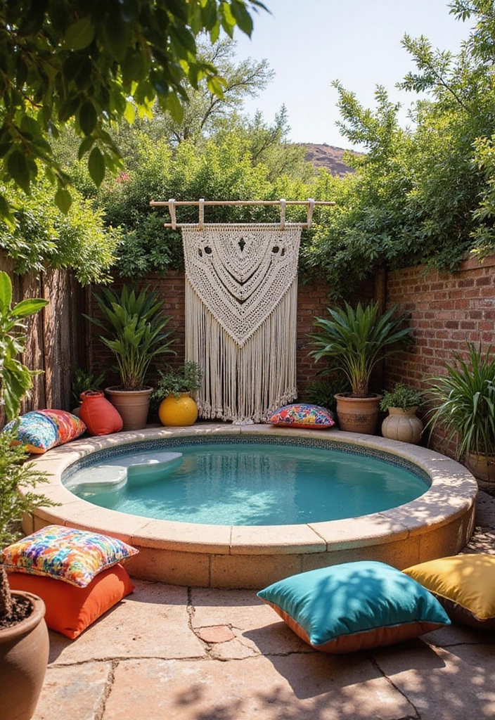 boho macrame decor around jacuzzi