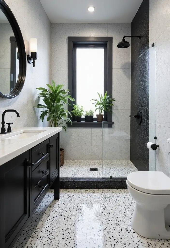 bold black white terrazzo bathroom